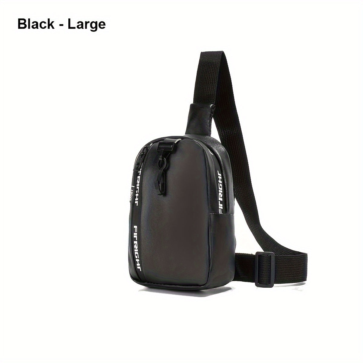 Schwarze Umhängetasche, groß, mit verstellbarem Gurt und Reißverschluss. Ideal für Reisen, Alltag und Sport. Stylisch und funktional.