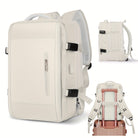 Moderner, weißer Rucksack mit mehreren Fächern, ideal für Reisen und Business. Ergonomisches Design, wasserabweisend, mit USB-Anschluss.