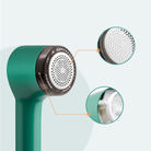 Elektrischer Fusselrasierer in Grün, ideal zur Entfernung von Fusseln und Flusen von Kleidung. Effizient, tragbar und einfach zu bedienen.