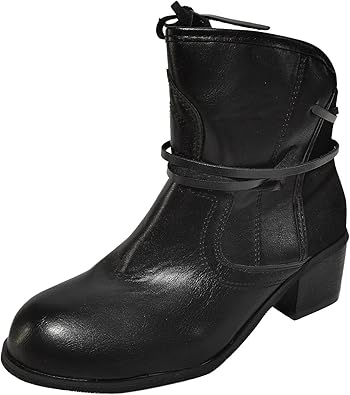 Schwarzer Lederstiefel mit Blockabsatz, modisch und robust, ideal für Herbst- und Wintermode. Perfekt für Damen, die stilvolle Schuhe suchen.