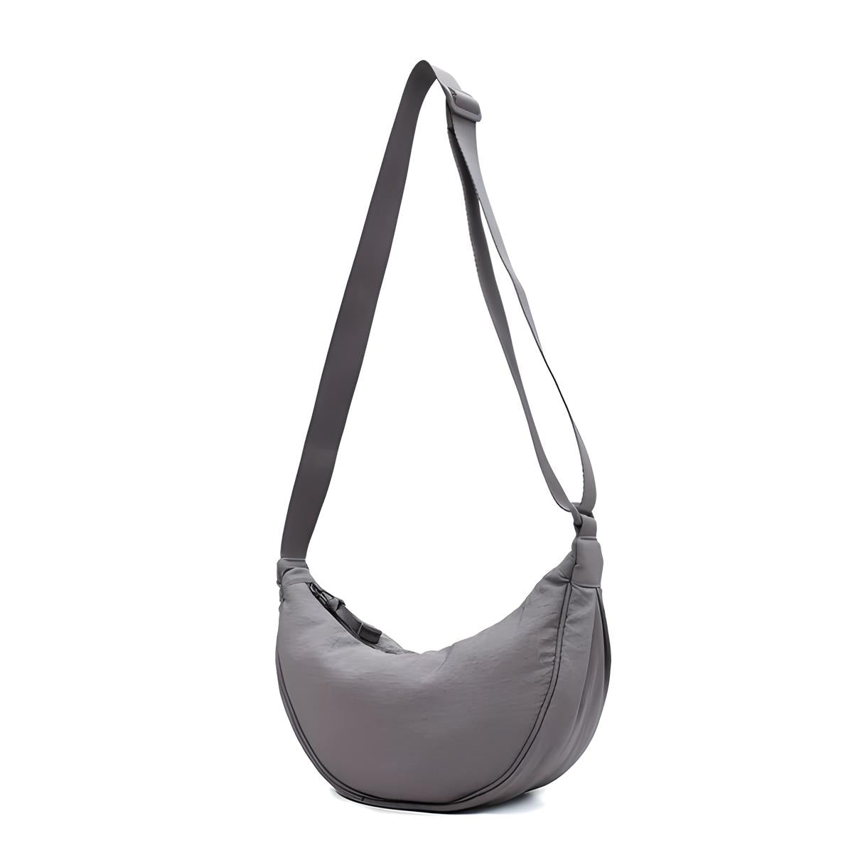 Graue Umhängetasche aus Nylon, modisch, verstellbarer Riemen, ideal für Alltag und Reisen.