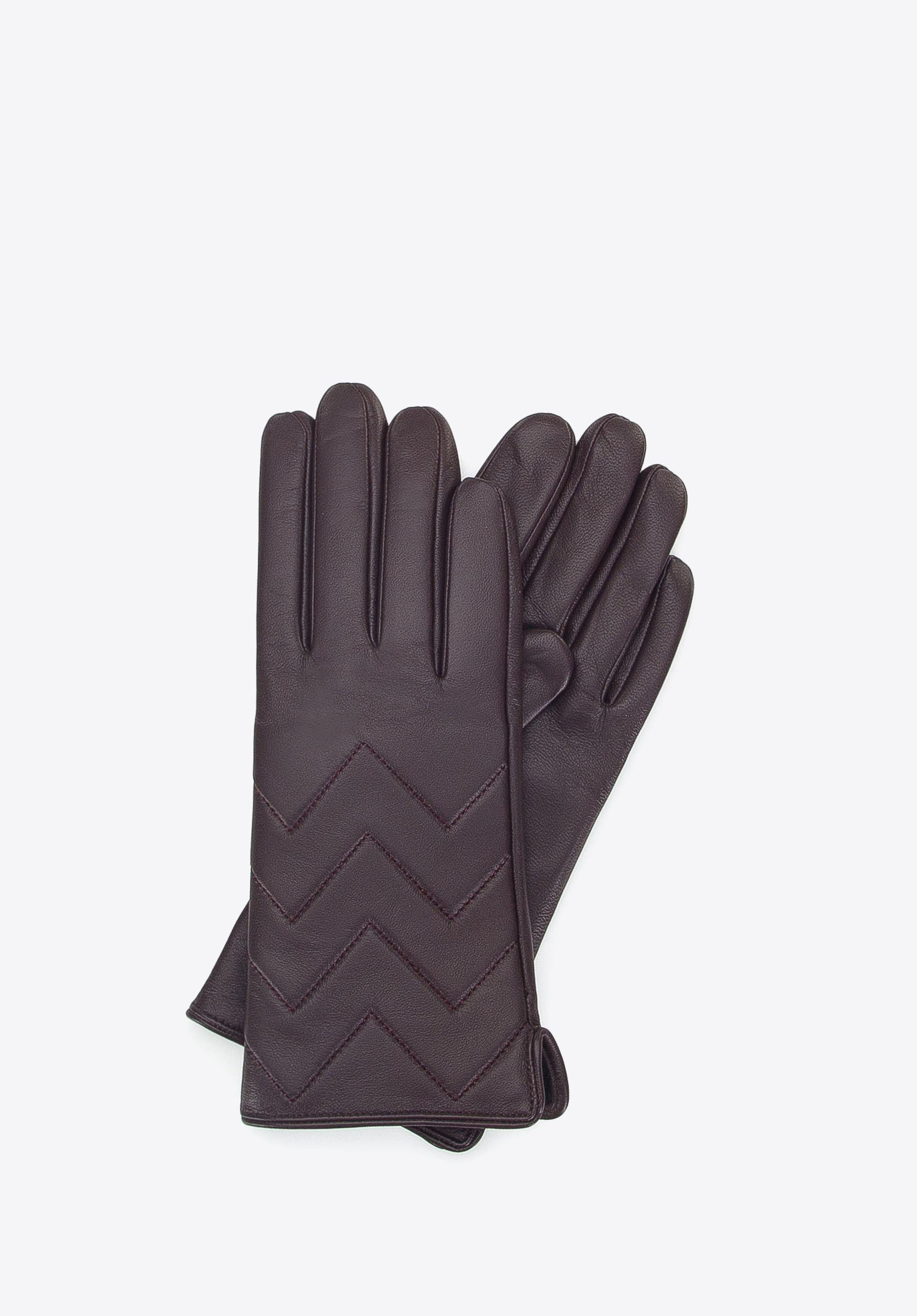 Damenlederhandschuhe in Dunkelbraun, elegantes Design mit Chevron-Muster. Perfekt für Herbst und Winter, stilvoll und warm. Hochwertige Accessoires.