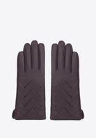 Dunkelbraune Lederhandschuhe mit Chevron-Muster, elegant und stilvoll, ideal für Herbst und Winter. Hochwertige Materialien, zeitloses Design.
