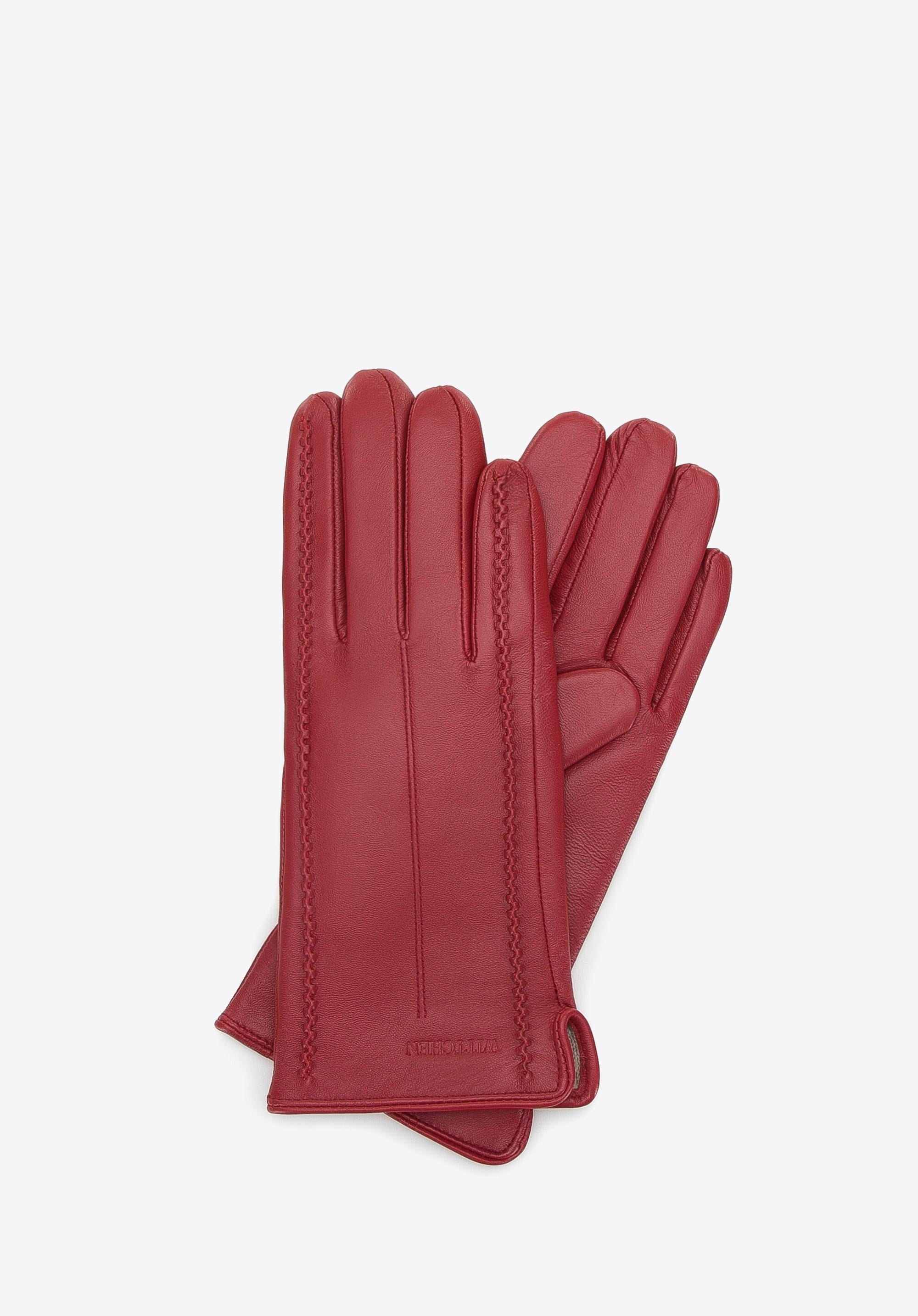 Rote Lederhandschuhe für Damen, elegant und stilvoll, ideal für Herbst und Winter. Hochwertiges Accessoire, perfekt für modische Outfits.