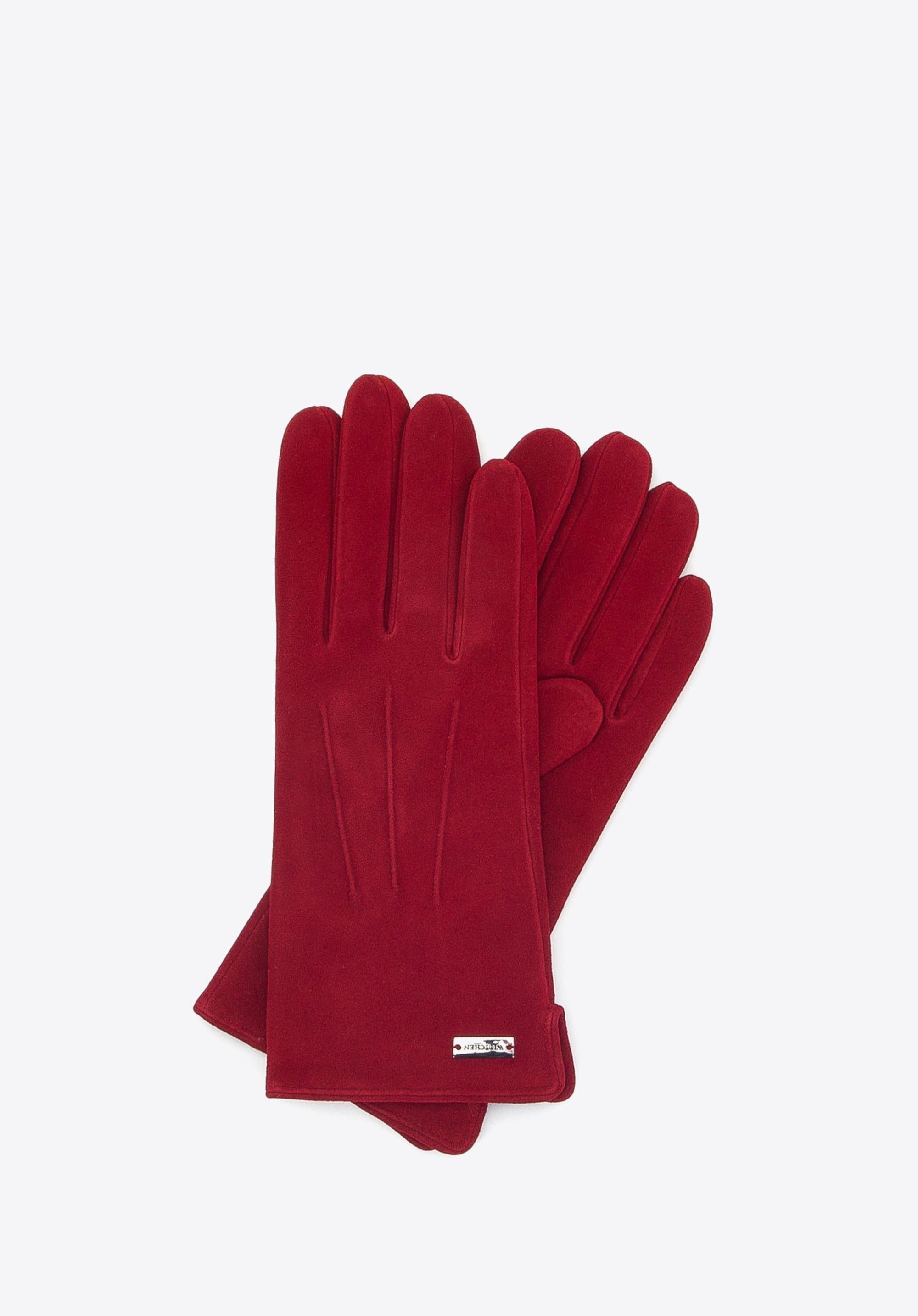 Rote Damenhandschuhe aus Leder, elegant und stilvoll. Perfekt für Herbst und Winter. Hochwertige Verarbeitung, ideal als modisches Accessoire.
