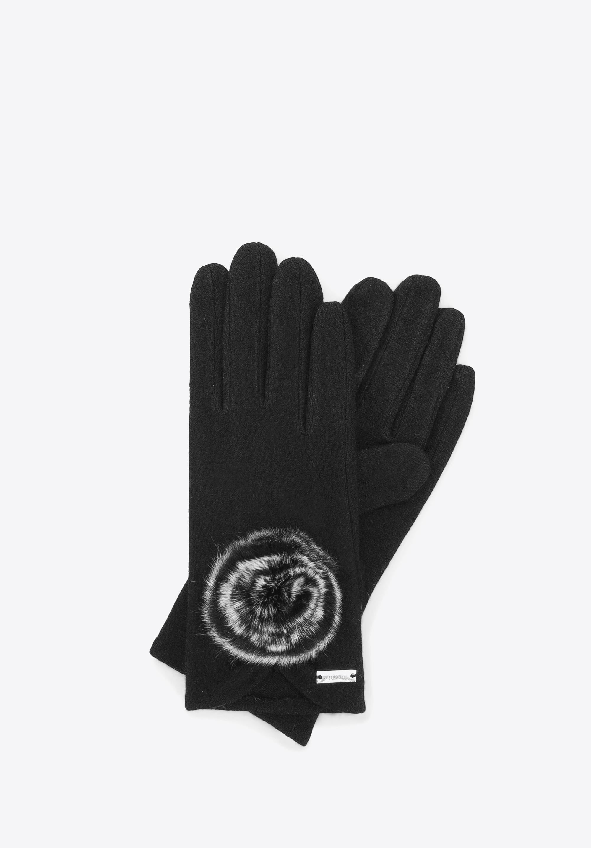 Elegante schwarze Handschuhe mit Kunstfell-Detail, ideal für Wintermode. Hochwertige Materialien, stilvoll und warm. Perfekt für kalte Tage.