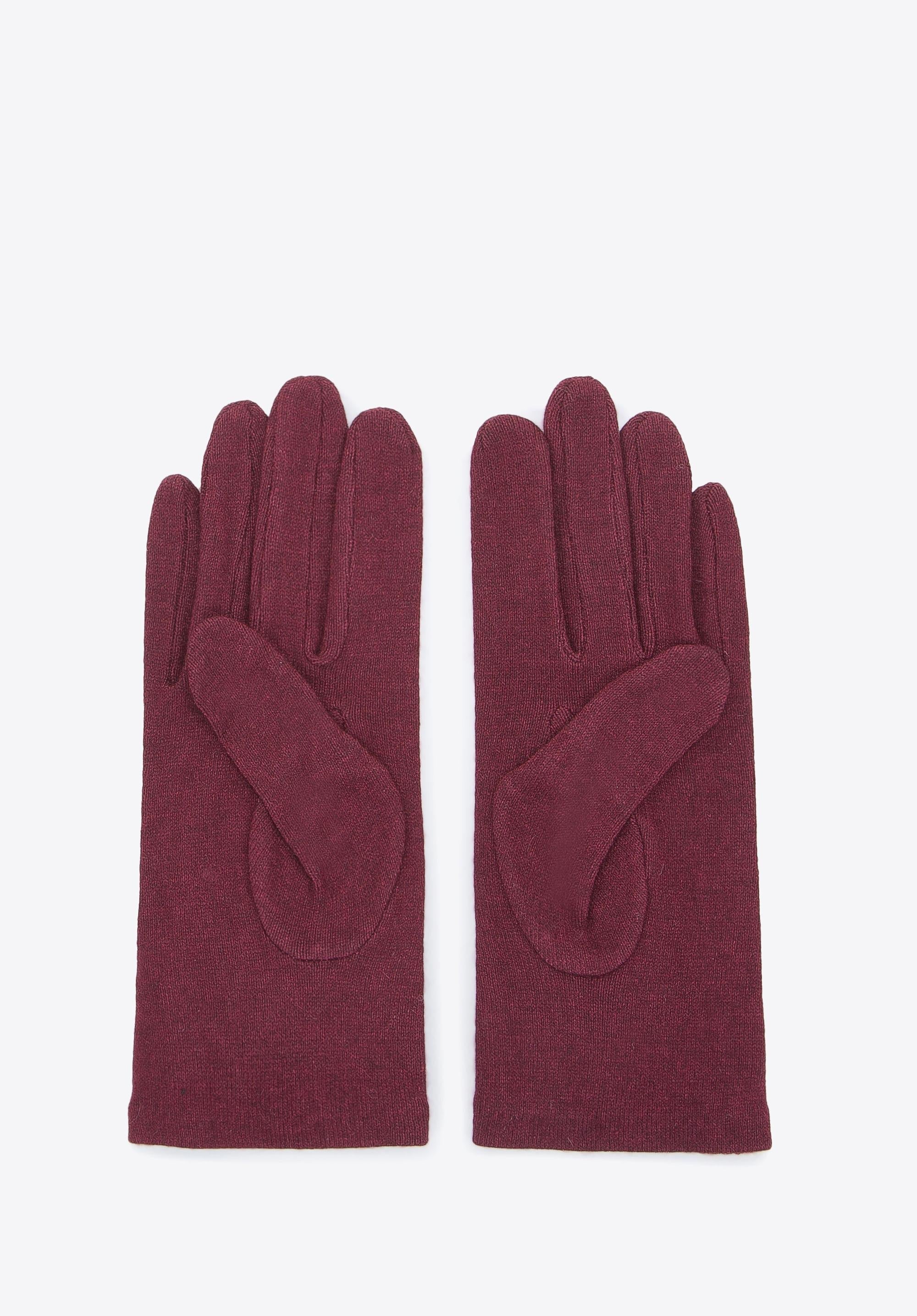 Bordeauxrote Handschuhe aus weichem Stoff, ideal für Herbst und Winter. Perfekt für stilvolle Wärme und Komfort. Hochwertige Winteraccessoires.