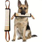 Deutscher Schäferhund mit robustem Beißkissen, ideal für Hundetraining. Hochwertiges Hundezubehör für effektives Kauen und Spielen.