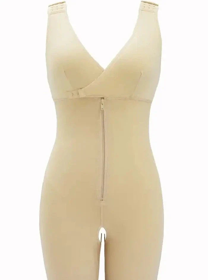 Nahtloser, hautfarbener Shapewear-Body mit Reißverschluss, ideal für figurformende Unterwäsche. Perfekt für glatte Silhouetten und Komfort.