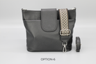 Schwarze Lederhandtasche mit abnehmbarem, gemustertem Schultergurt. Stilvoll, modern, vielseitig. Perfekt für Alltag und besondere Anlässe.
