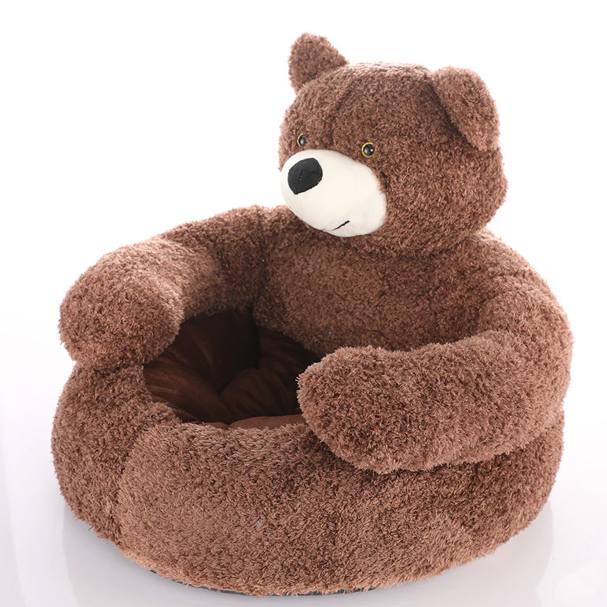 Kuscheliges abnehmbares Katzenbett in Bärenform, braun, weiches Plüschmaterial, Haustierbett.