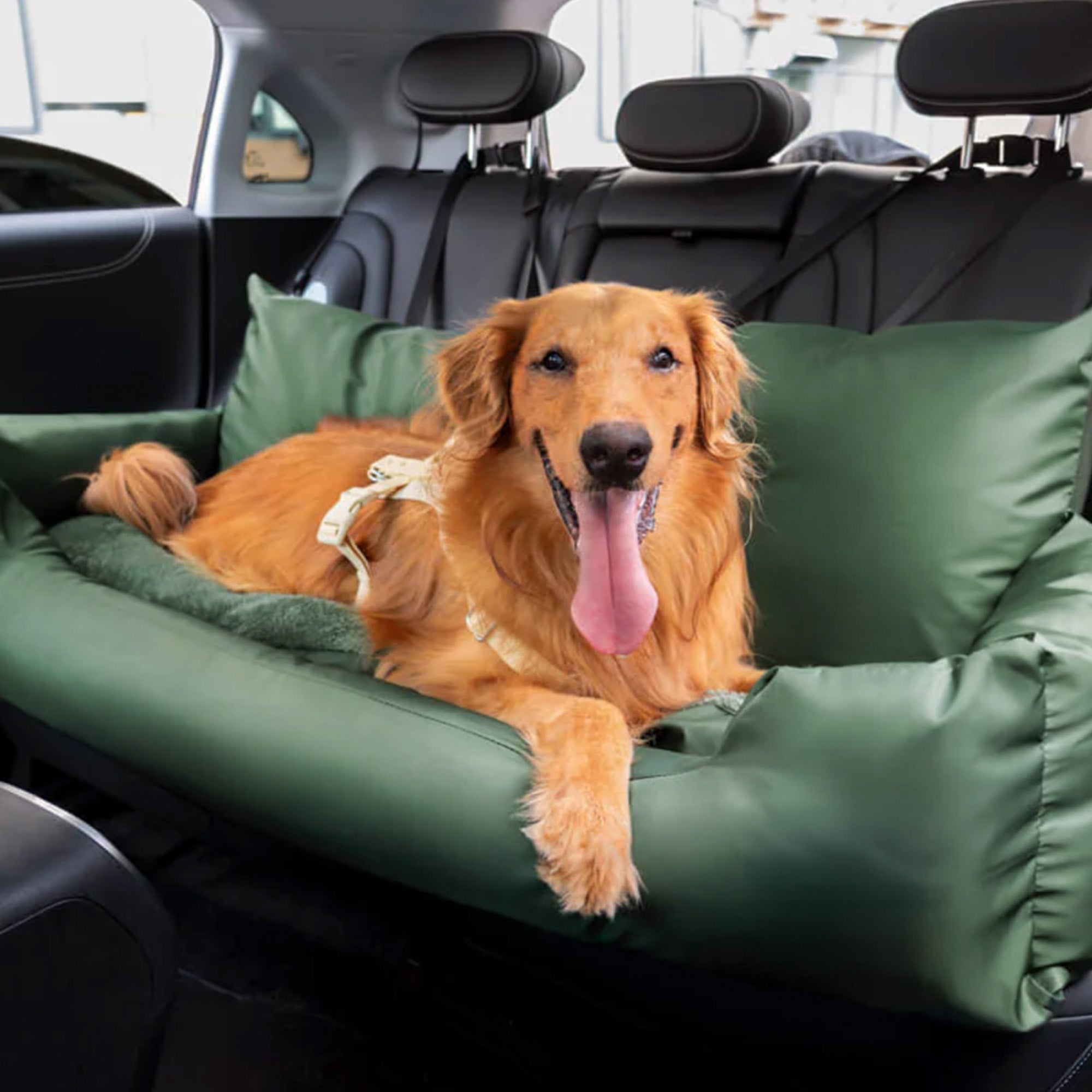 Wasserdichtes Hundebett Auto Rücksitz, grün, für mittelgroße bis große Hunde, Reisen, Sicherheit.