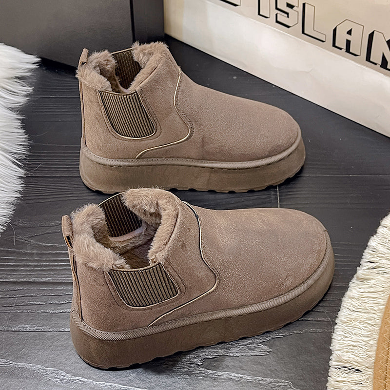 Damen Winterstiefel, braun, plüschgefüttert, rutschfest, wasserdicht, bequem, modisch, ideal für kalte Tage, Slip-On Design.