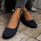 Damen Ballerinas in Dunkelblau, gestricktes Design, bequem und stilvoll, ideal für Freizeit und Alltag, modische Schuhe für Frauen.