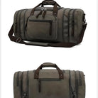 Reisetasche aus grauem Leder mit Schultergurt, Reißverschlusstaschen, stilvolles Design.