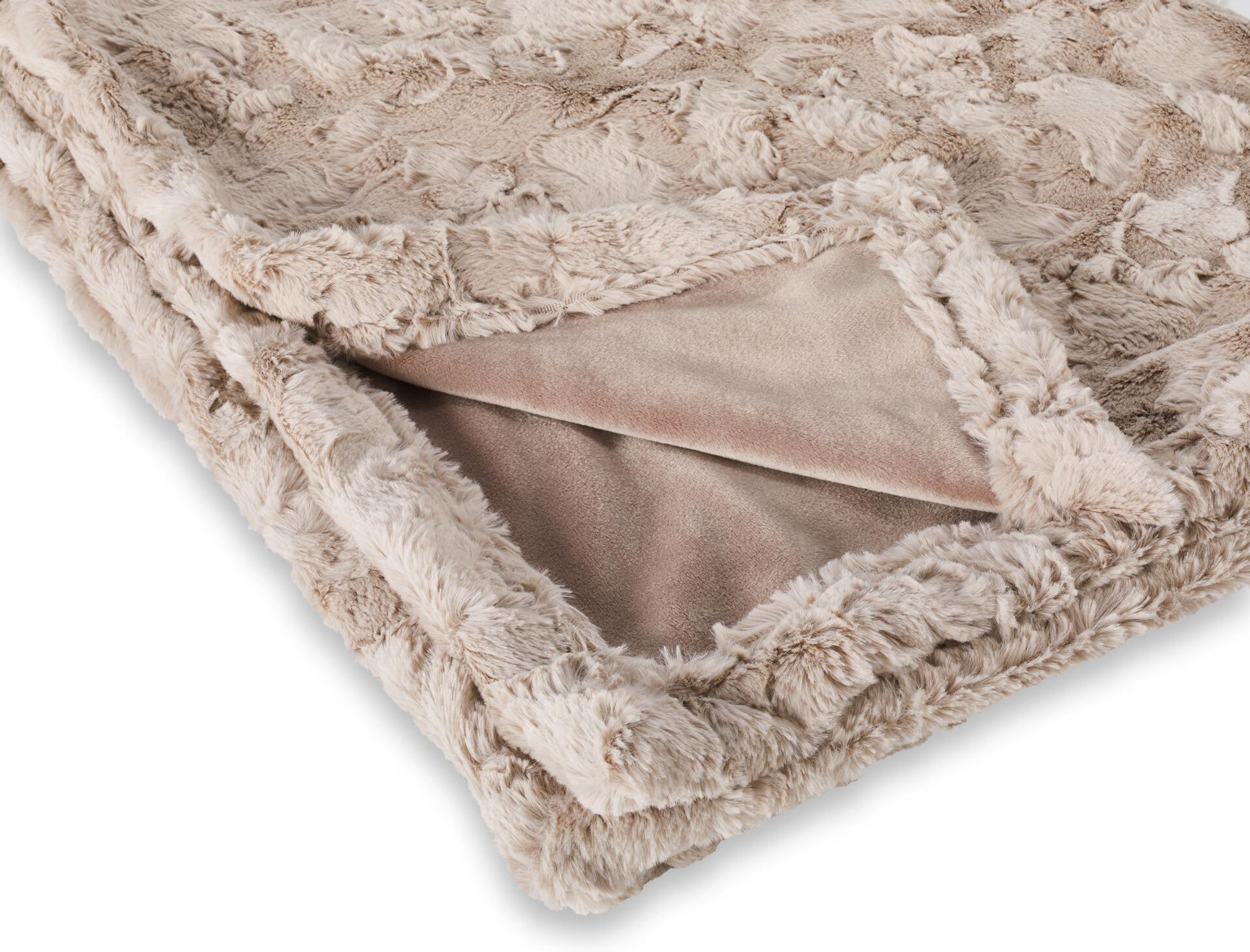 Kuscheldecke aus Kunstfell, beige, weich, luxuriös, Wohnzimmer, gemütlich, Heimdekoration.