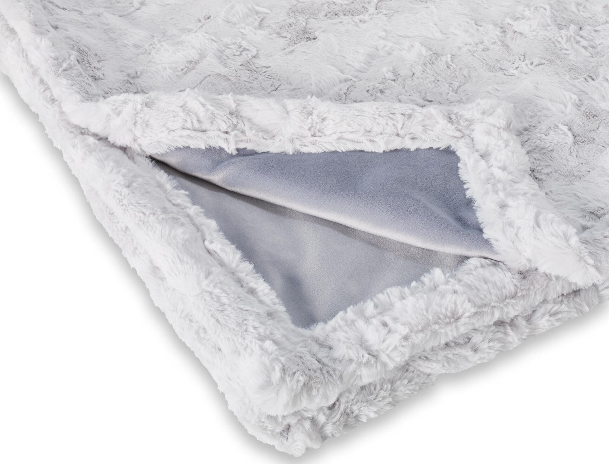 Graue Plüschdecke, weiches Kunstfell, luxuriös, gemütlich, ideal für Wohnzimmer oder Schlafzimmer.