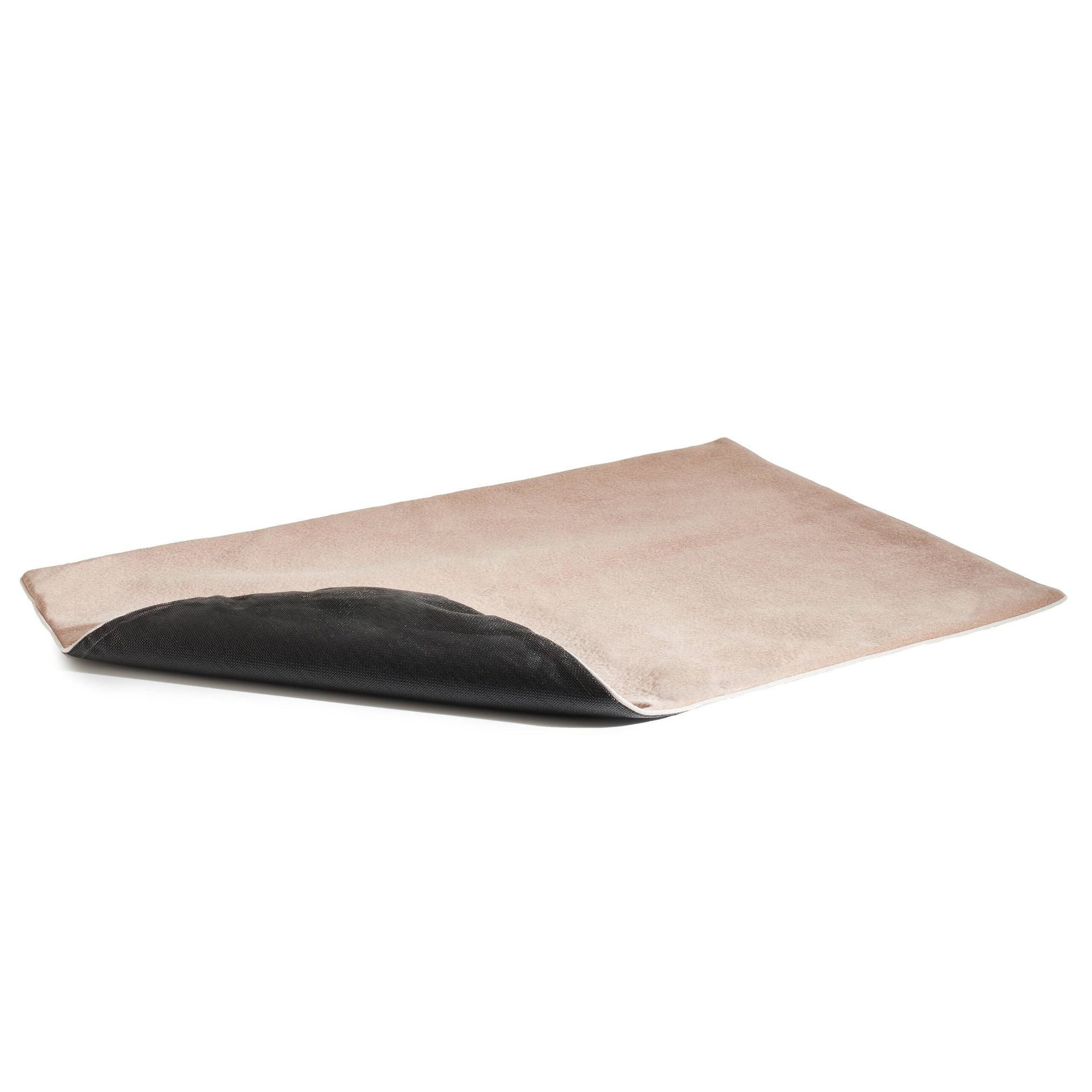 Beige-schwarze Hundematte aus Mikrofaser, rutschfest, waschbar, ideal für Haustiere.