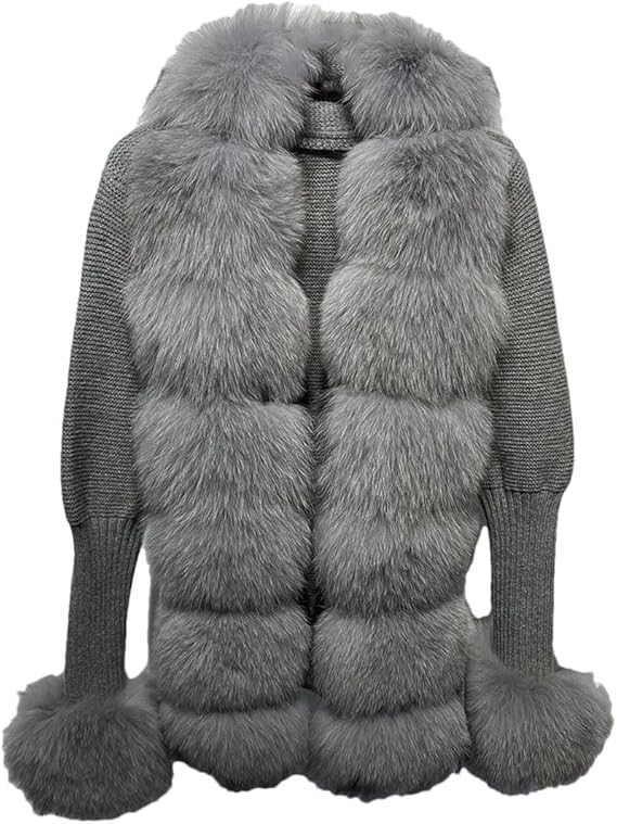 Grauer Kunstpelzmantel für Damen, stilvoll und warm, ideal für Wintermode. Luxuriöses Design, weiches Material, perfekt für elegante Outfits.