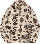 Damen Fleece-Pullover mit Aztekenmuster, beige, warm, modisch, Winterbekleidung.
