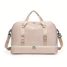 Beige Reisetasche mit Schultergurt, ideal für Wochenendausflüge. Stilvoll, geräumig und langlebig. Perfekt für Reisen und Sport.