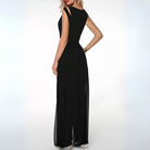 Elegantes schwarzes Abendkleid, ärmellos, bodenlang, aus Chiffon, ideal für formelle Anlässe.