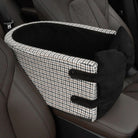 Hundstooth-Haustierautositz mit Schleife, schwarz-weiß, für sicheres Reisen im Auto.