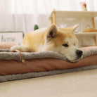 Luxuriöses Retro-Hundebett aus Kunstleder mit Kissen, ideal für tiefen Schlaf, braun-grau.
