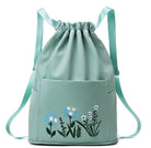 Mintgrüner Turnbeutel mit Blumenmuster, Kordelzug, Sporttasche, modisch, langlebig.