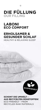 Kissenfüllung Laboni Eco Comfort, umweltfreundlich, recycelte Materialien, erholsamer Schlaf.