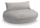 Graues, rundes Sitzkissen mit Rückenlehne, modernes Design, Wohnzimmermöbel, gemütlich.