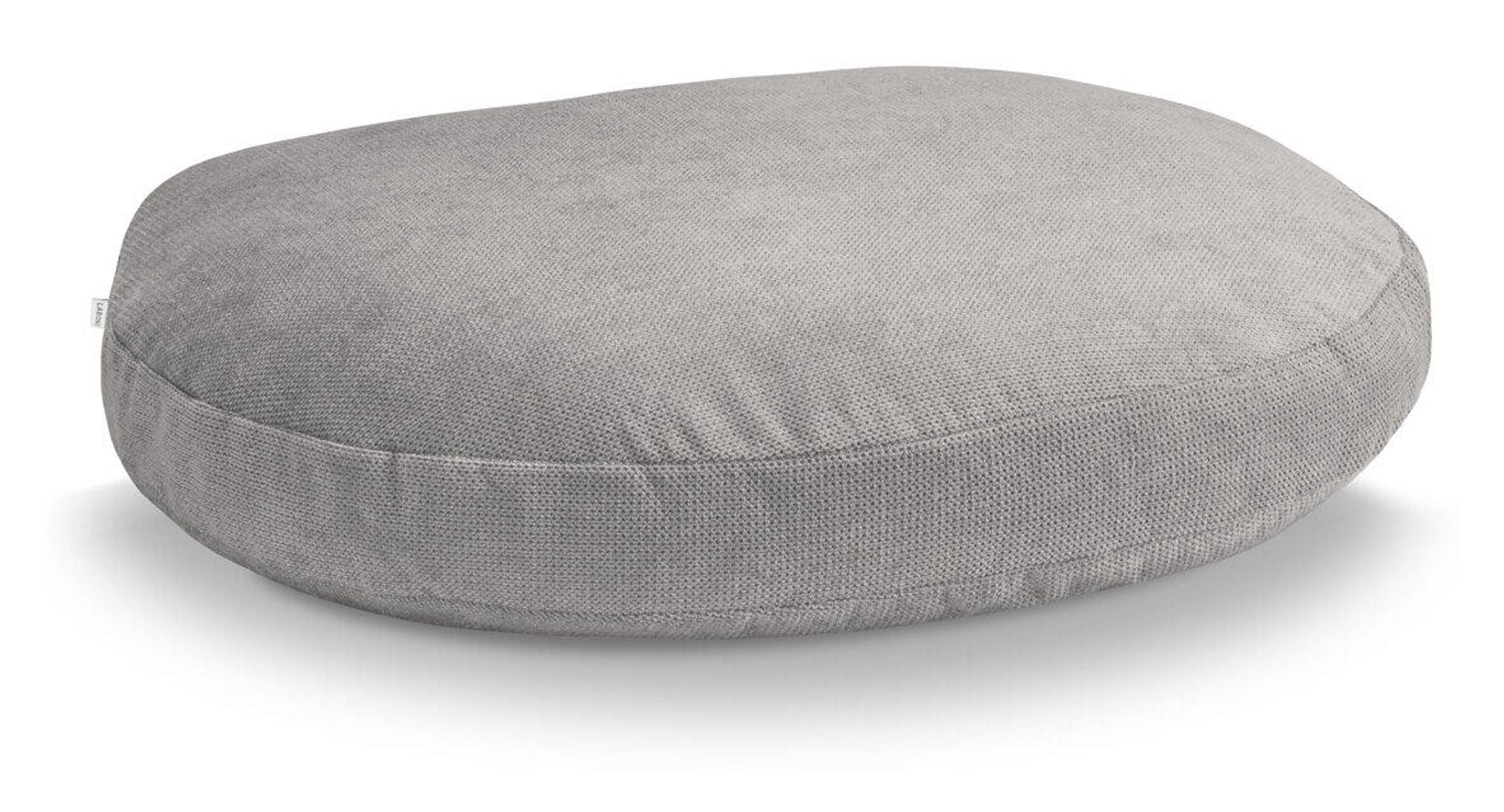 Graues Sitzkissen aus Stoff, rund, bequem, für Wohnzimmer oder Büro, modernes Design.