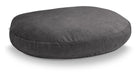 Graues Sitzkissen aus Stoff, rund, bequem, ideal für Wohnzimmer oder Büroeinrichtung.