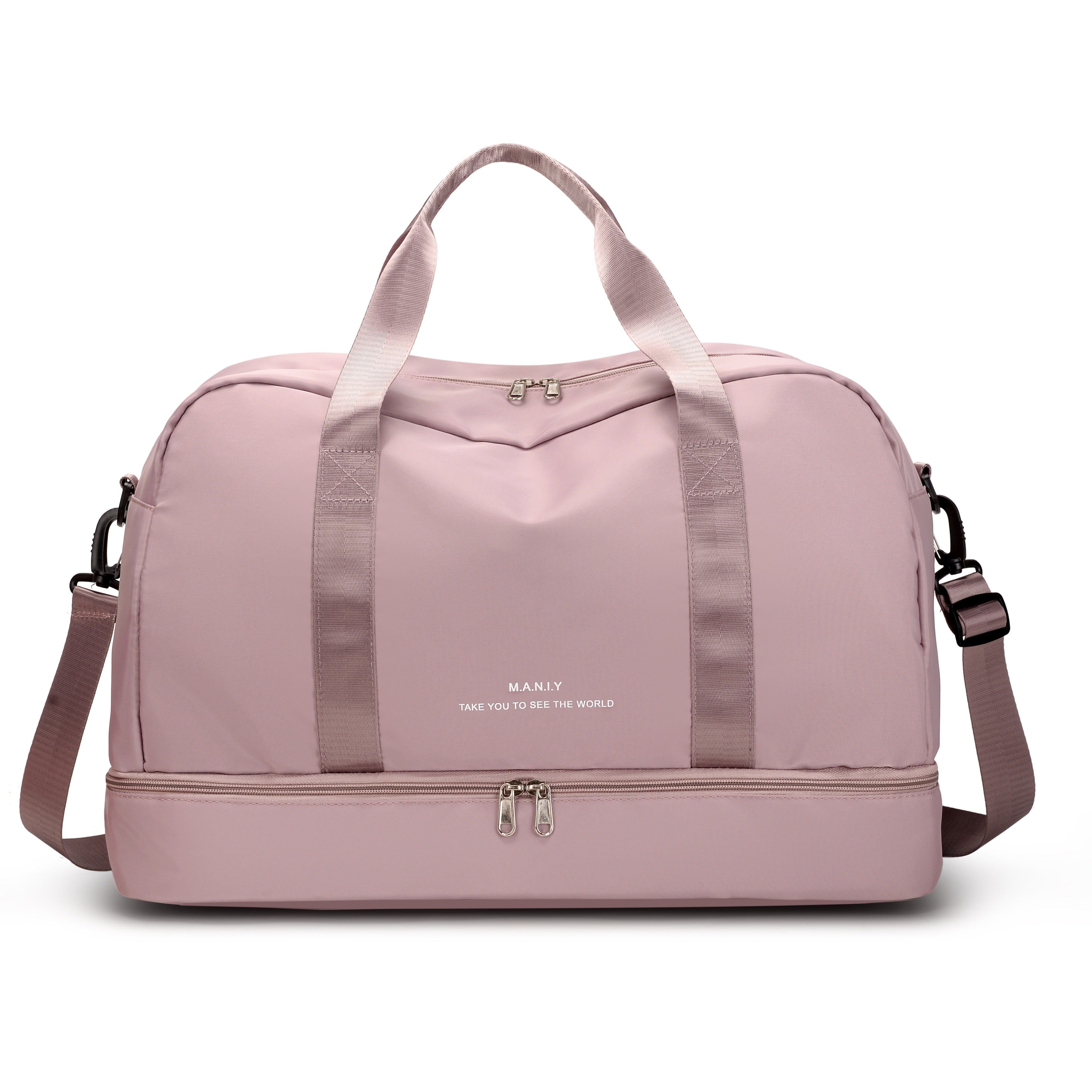 Rosa Reisetasche mit Schultergurt, geräumigem Hauptfach und Reißverschluss. Perfekt für Reisen, Sport und Alltag. Hochwertiges, stilvolles Design.