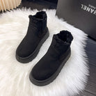 Schwarze Damen-Winterstiefel, warm gefüttert, rutschfest, wasserdicht, ideal für kalte Tage. Perfekte Kombination aus Stil und Funktionalität.