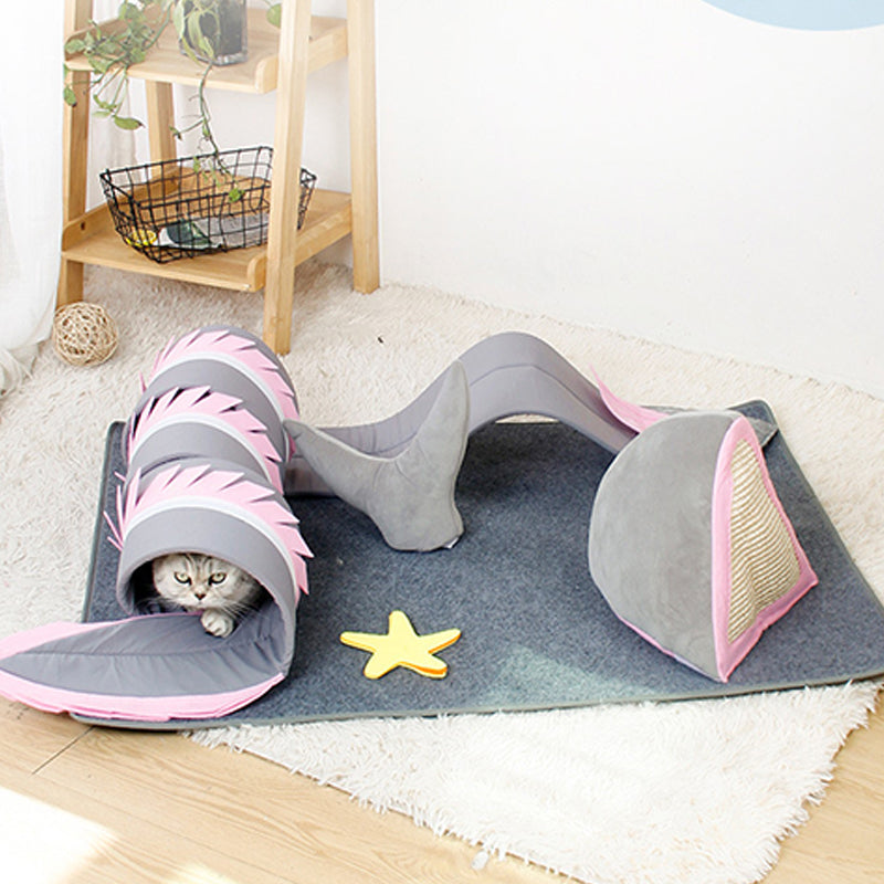 Katzentunnel grau-rosa, Spielzeug für Katzen, interaktives Haustierzubehör, Wohnzimmer.