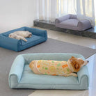 Hundebett aus Oxford-Stoff, wasserdicht, abnehmbar, rutschfest, orthopädisch, in Blau und Grau.