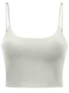 Damen Crop Top in Weiß mit Spaghettiträgern, nahtloses Design, ideal für Sommermode, bequem und vielseitig kombinierbar. Perfekt für Casual-Looks.