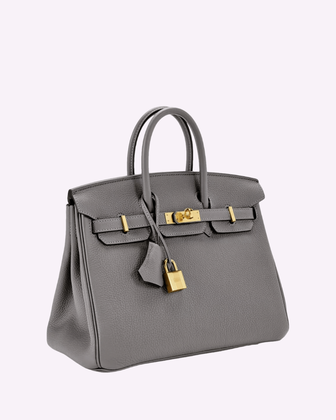 Graue Lederhandtasche mit goldenen Details, luxuriöses Design, modische Damenaccessoire.