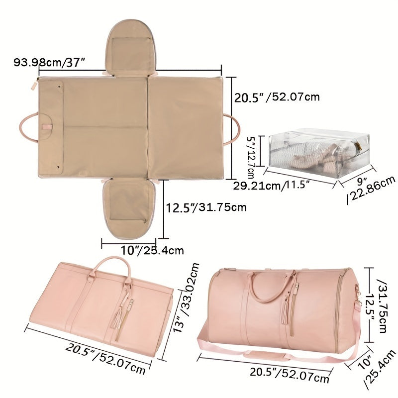 Faltbare Reisetasche aus Leder, 52 cm, multifunktional, mit Schuhfach, ideal für Reisen, Sport und Wochenendausflüge, beige.