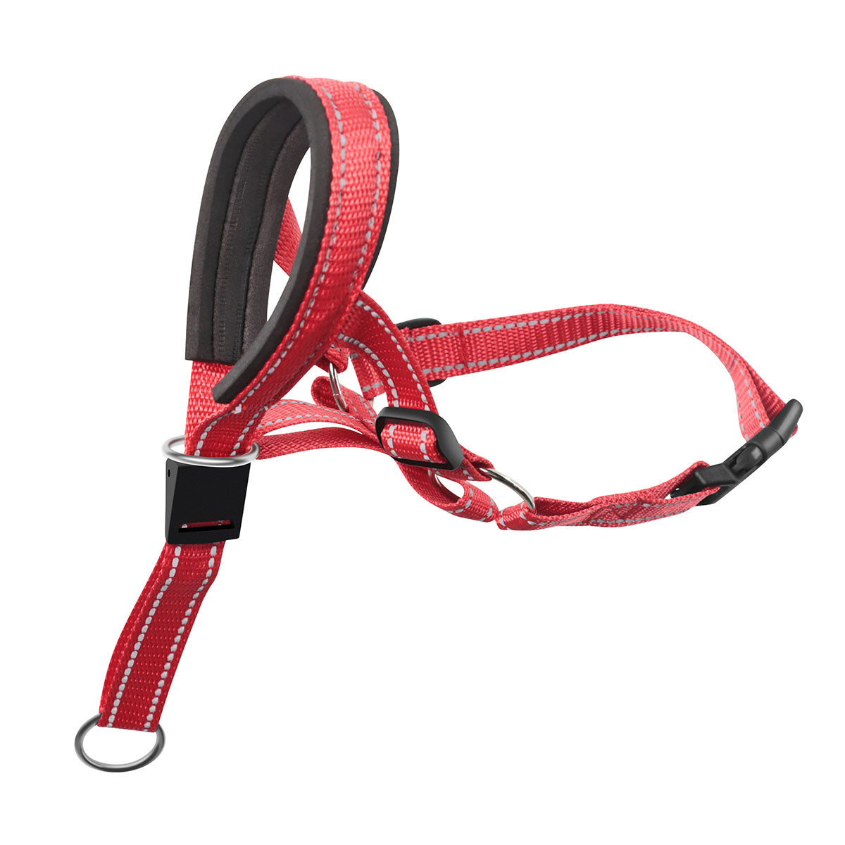Roter Hundemaulkorb aus robustem Nylon mit verstellbarem Riemen und gepolstertem Nasenbereich. Ideal für Training und Sicherheit.
