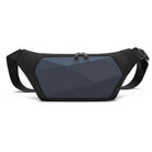 Schwarze Gürteltasche mit geometrischem Design, wasserfest, ideal für Reisen und Outdoor-Aktivitäten.