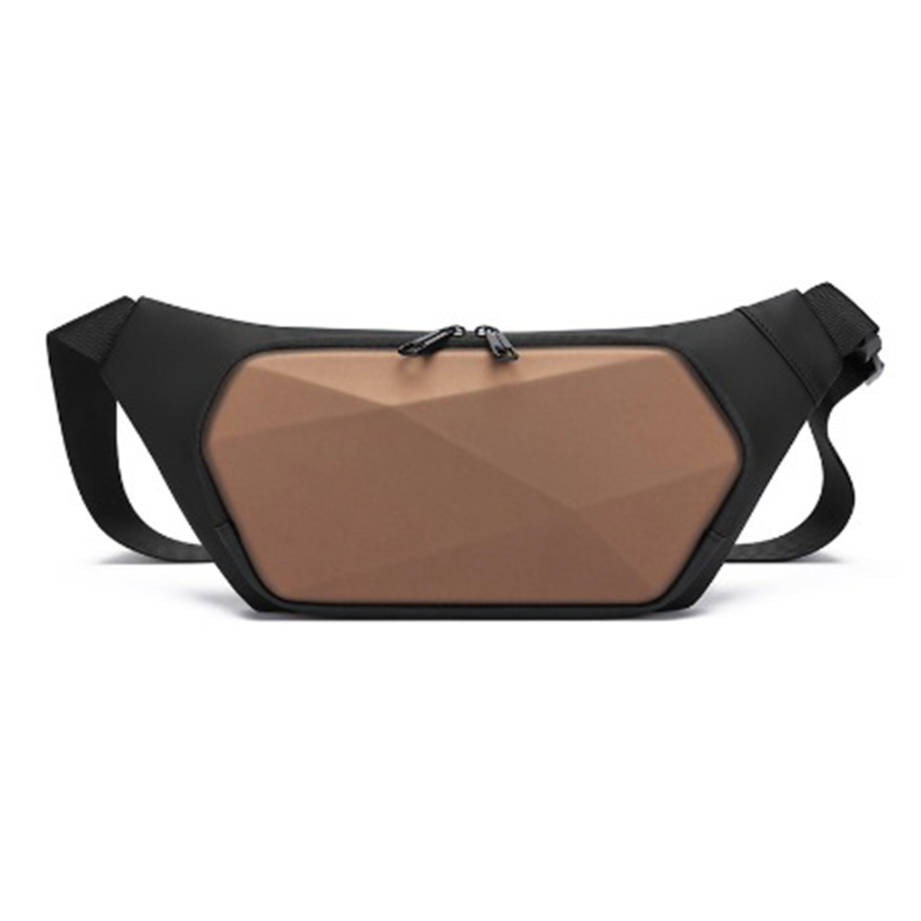 Braune Hardshell-Gürteltasche, geometrisches Design, Unisex, modisch, praktisch, robust.