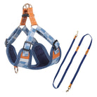 Anti-Zug Hundegeschirr Set, blau kariert, verstellbar, mit Leine, für kleine bis mittlere Hunde.