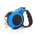Blaue, ausziehbare Hundeleine mit ergonomischem Griff und Metallhaken für Hunde.