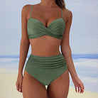 Damen-Bikini-Set, Armeegrün, hoher Bund, Strandmode, Sommer, Badeanzug, Zweiteiler