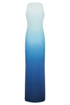 Ärmelloses Maxikleid in Blau-Gradient, elegantes Design, ideal für Sommermode, Damenbekleidung, trendiges Abendkleid, hochwertiger Stoff.