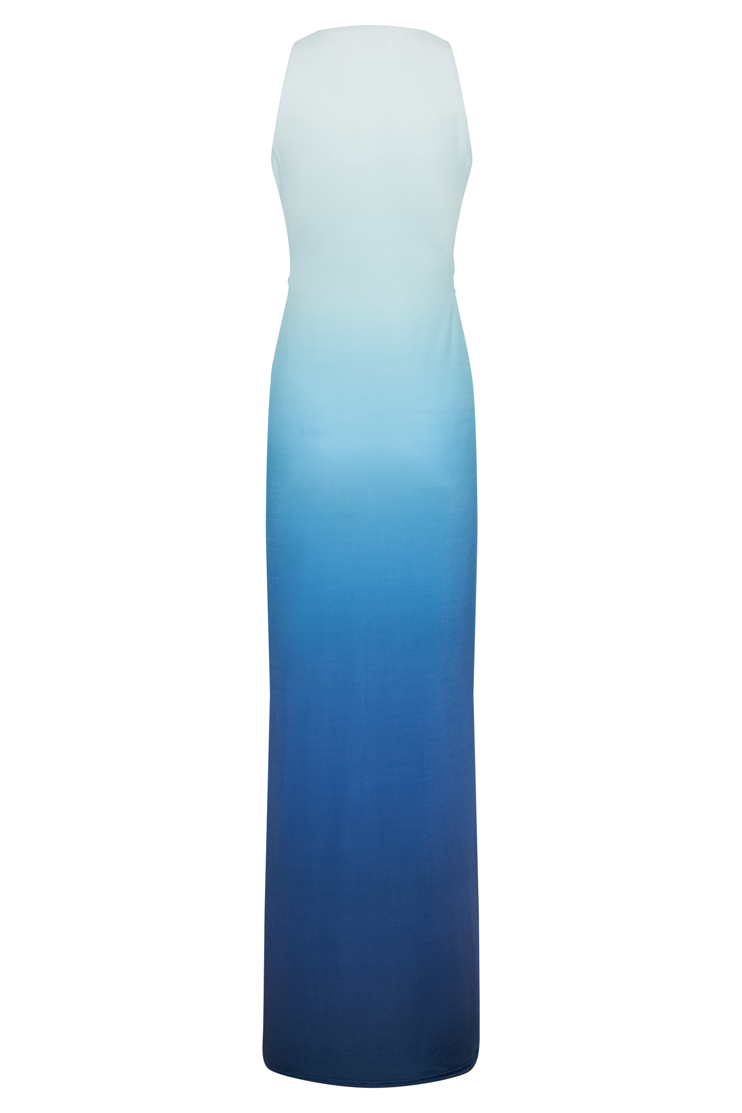 Ärmelloses Maxikleid in Blau-Gradient, elegantes Design, ideal für Sommermode, Damenbekleidung, trendiges Abendkleid, hochwertiger Stoff.