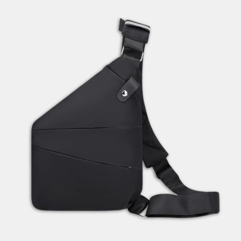 Schwarze Umhängetasche, modernes Design, verstellbarer Gurt, ideal für Reisen und Alltag.