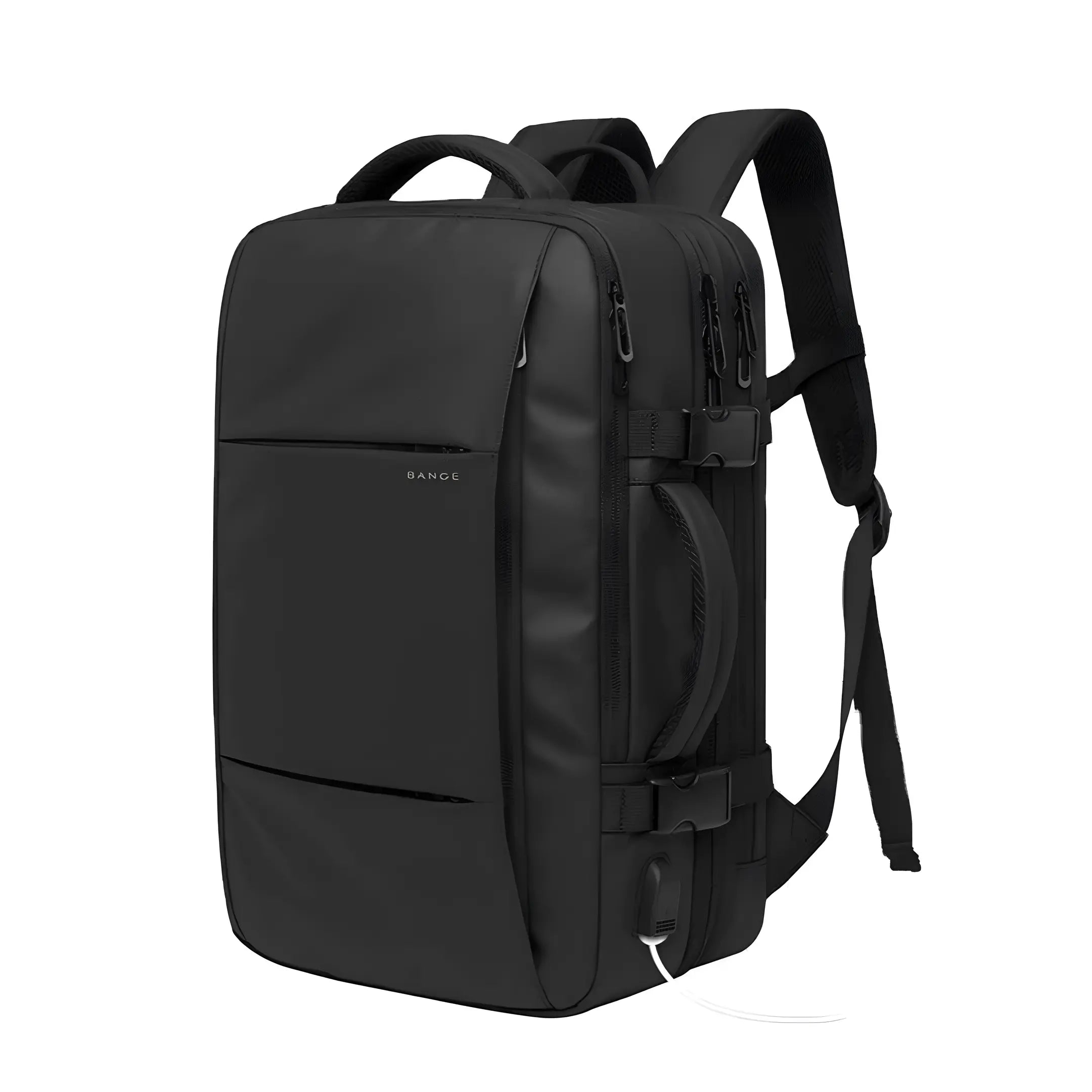 Schwarzer Laptop-Rucksack, wasserdicht, USB-Anschluss, Business- und Reiserucksack.